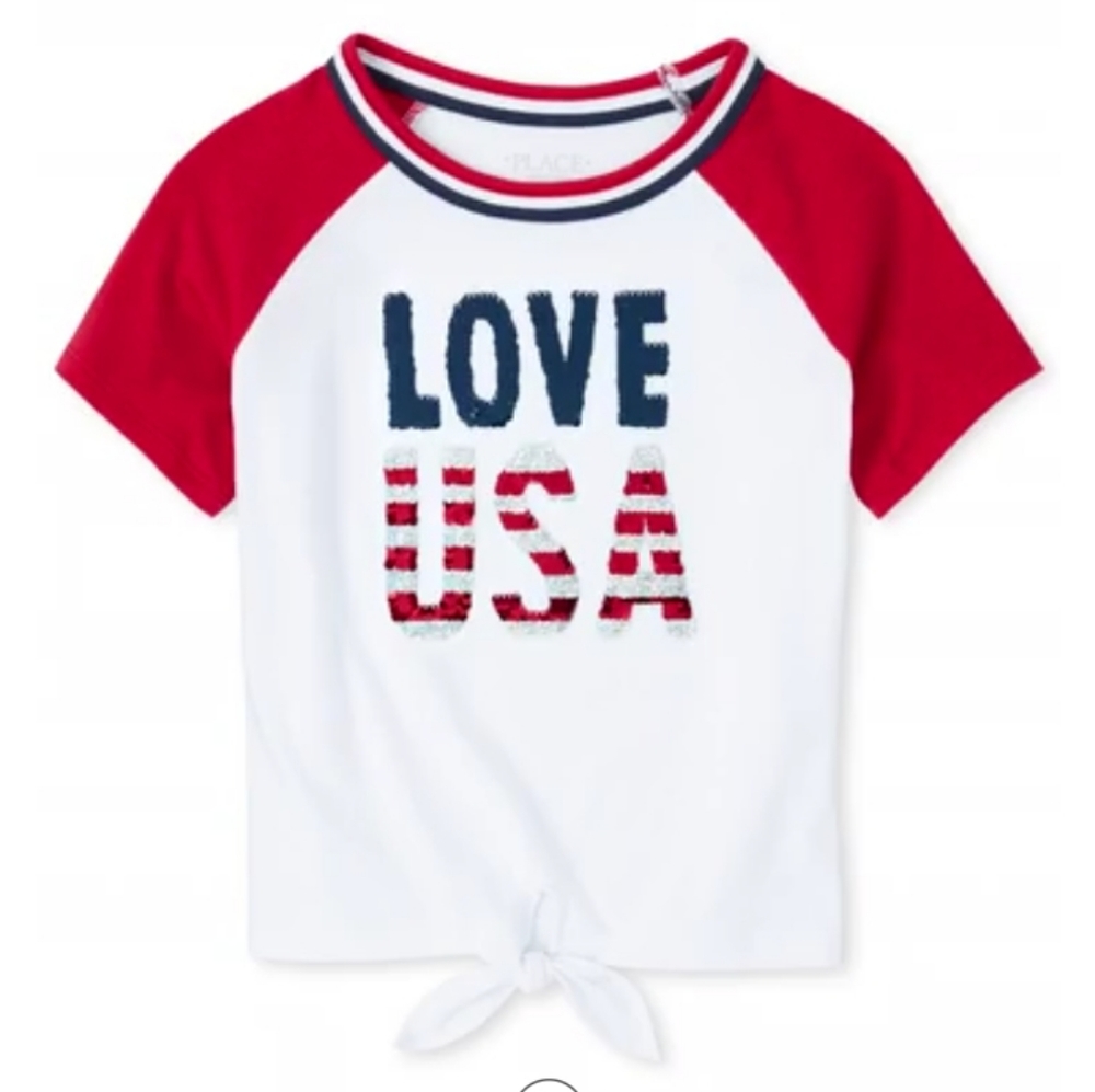 Girls Americana Flip Sequin Love USA Tie Front Top